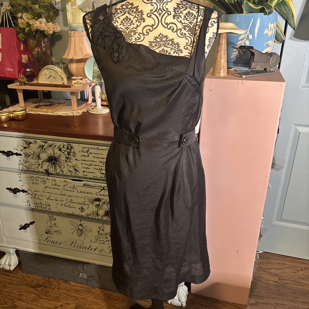 Vera Wang Designer Black Silk And Linen Blend Cocktail Dress Sz 10 Lined.